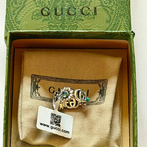 Gucci Green Gemstone Silver Ring Size 6